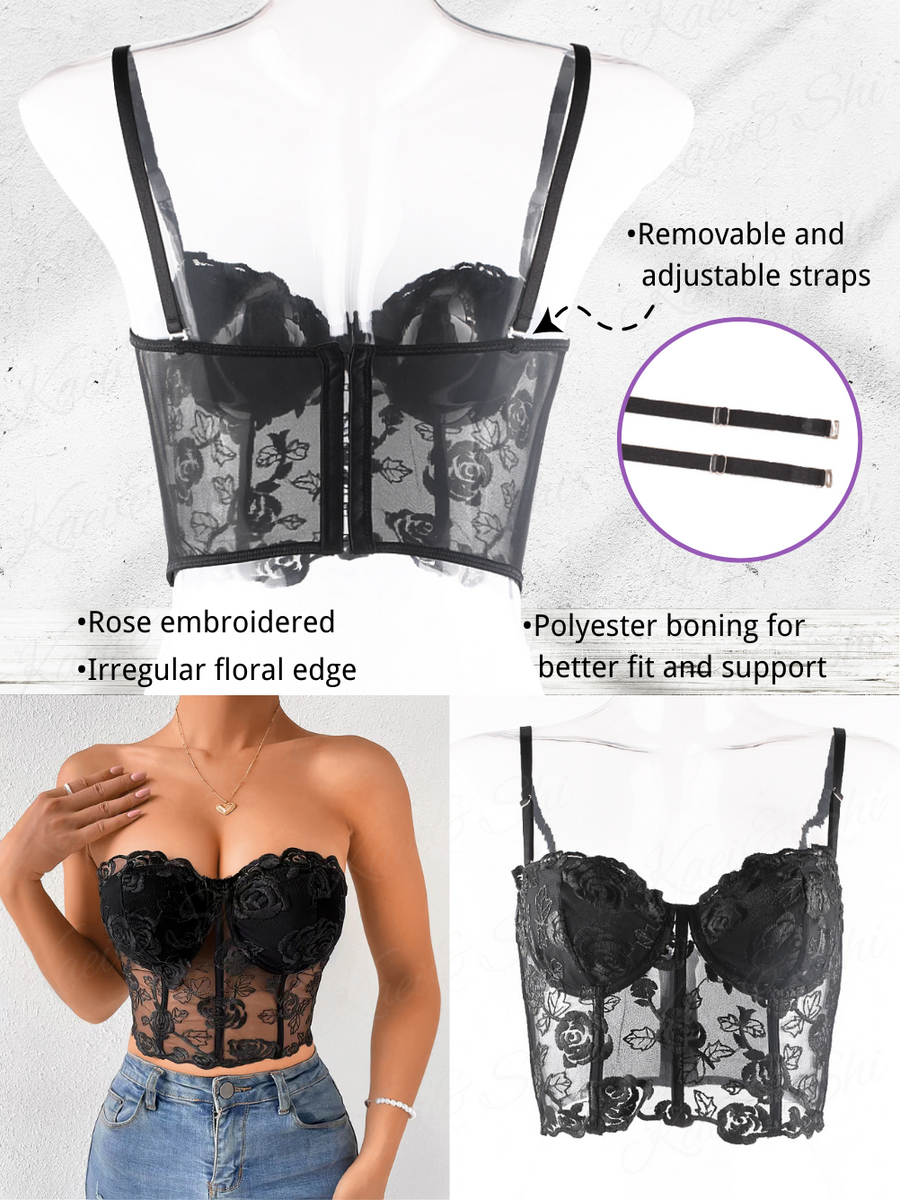 Kaei&Shi Bustier Top, Rose Embroidered, Going Out, Underwire