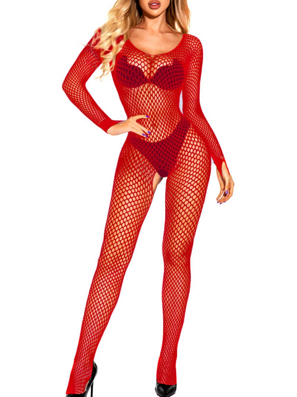 Women's Rave Outfit Set - Mesh Fishnet Crop Top & Mini Skirt With Thigh High Stockings