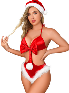Kaei&Shi Xmas Bow Present Lingerie(Hat Include), Fuzz Trim Tie Up Sati Kaei&Shi Xmas Bow Present Lingerie(Hat Include), Fuzz Trim Tie Up Sati