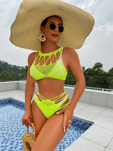 Load image into Gallery viewer, Kaei&amp;Shi 2Pc Swimsuit Coverup Stretch, Vibrant Color, Hollow Fishnet Rave Outfit
