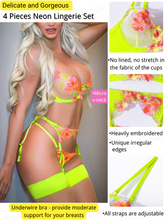 Load image into Gallery viewer, Kaei&amp;Shi Floral Embroidered Lace Sheer,Underwire Bra,G-String,Thigh Bands,Garter Lingerie Set
