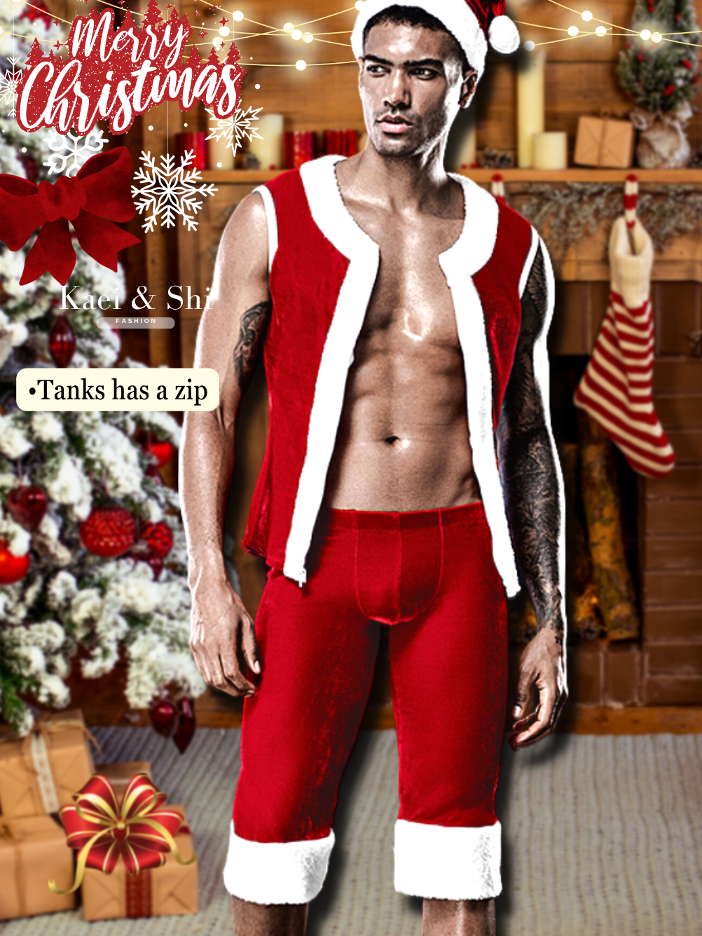 Kaei Shi Men s Christmas Costumes Sexy Santa Velvet Lingerie 4 Piece