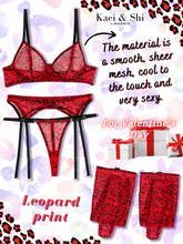 Load image into Gallery viewer, Kaei&amp;Shi Sexy Leopard Lingerie(Stockings Include), Strappy Underwire 4Pc Garter
