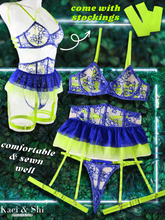 Load image into Gallery viewer, Kaei&amp;Shi Glow Under Blacklight Party, Stocking&amp;Leg Strap, High Waist Tutu Garter
