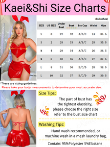 Kaei&Shi Bunny Backless 4Pc Rave Outfits, Heart Bra&Skirt, Glossy Golden Straps