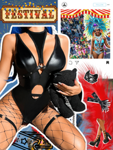 Load image into Gallery viewer, Kaei&amp;Shi Leather Bodysuit(Fishnet Tights Include), Snap Crotch, Choker&amp;Leg Band
