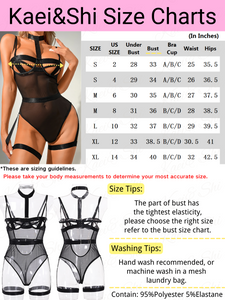 Kaei&Shi Strappy Bra Lingerie, Collar Thigh Cuffs, 3Pc Sexy Underwire Bodysuit