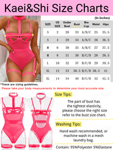 Kaei&Shi Strappy Bra Lingerie, Collar Thigh Cuffs, 3Pc Sexy Underwire Bodysuit