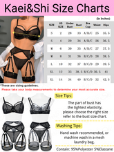 Load image into Gallery viewer, Kaei&amp;Shi Strappy Fishnet Garter, Thigh Band, High Waisted 4Pc Peekaboo Lingerie
