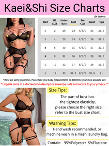 Kaei&Shi Goth Sheer Mesh, Strappy Chains, Thigh Straps, 4 Piece Garter Lingerie