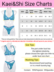 Kaei&Shi Ruffle Embroidered Mesh Lace Lingerie,Underwire Sheer Matching Two Piece Lingerie Set