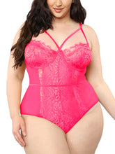 Load image into Gallery viewer, Kaei&amp;Shi Plus Size Lingerie for Women,Sheer Lace Sexy V Neck Bodysuit,Eyelash One Piece Floral Teddy
