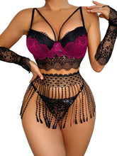 Load image into Gallery viewer, Kaei&amp;Shi Tassel Woven Skirt, Long Lace Gloves, Cami Padded Top, 4 Pieces Exotic Lingerie
