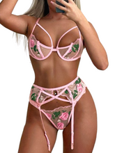 Load image into Gallery viewer, Kaei&amp;Shi Embroidered Lingerie for Women,3 Piece Sexy Lingerie Garter Set
