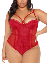 Load image into Gallery viewer, Kaei&amp;Shi Plus Size Lingerie for Women,Sheer Lace Sexy V Neck Bodysuit,Eyelash One Piece Floral Teddy
