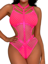 Load image into Gallery viewer, Kaei&amp;Shi Fishnet Bodysuit,Choker Strappy,Cutout Waist,Teddy Lingerie for Women
