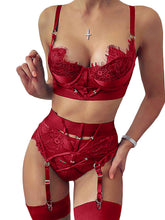 Load image into Gallery viewer, Kaei&amp;Shi Floral Lace Patchwork,Underwire,Cutout,4 Piece,Garter Lingerie for Women
