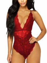 Load image into Gallery viewer, Kaei&amp;Shi V-Neck See Through Lingerie Floral Lace Babydoll Sexy Lingerie for Women Bodysuit
