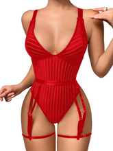 Load image into Gallery viewer, Kaei&amp;Shi Sexy Ribbed Top,Plunge V, Snap Crotch, Leg Strap, Backless 3Pc Bodysuit
