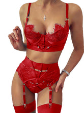 Load image into Gallery viewer, Kaei&amp;Shi Floral Lace Patchwork,Underwire,Cutout,4 Piece,Garter Lingerie for Women
