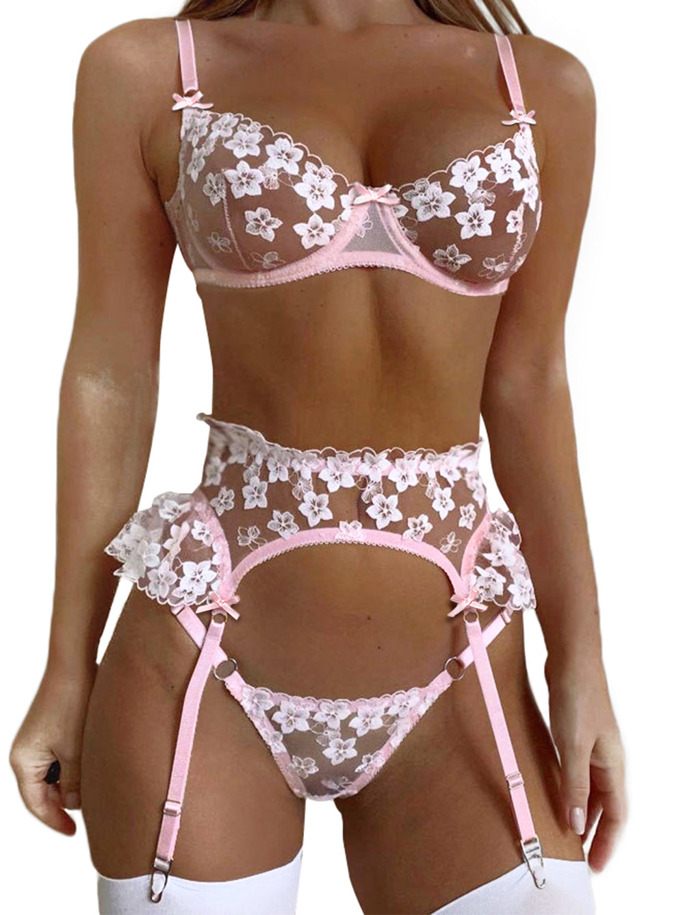 Kaei&Shi Garter Lingerie for Women,Underwire Embroidered Sexy Lingerie Kaei&Shi Garter Lingerie for Women,Underwire Embroidered Sexy Lingerie