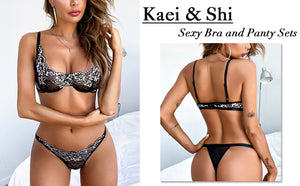 Kaei&Shi Sexy Bra and Panty Sets,Embroidered Two Piece Underwire Lingerie Set