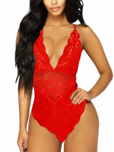 Kaei&Shi V-Neck See Through Lingerie Floral Lace Babydoll Sexy Lingerie for Women Bodysuit