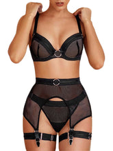 Load image into Gallery viewer, Kaei&amp;Shi Fishnet Mesh Sheer,Underwire,G-String,Thigh Straps,4 Piece Garter Lingerie
