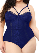 Load image into Gallery viewer, Kaei&amp;Shi Plus Size Lingerie for Women,Sheer Lace Sexy V Neck Bodysuit,Eyelash One Piece Floral Teddy
