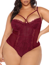 Load image into Gallery viewer, Kaei&amp;Shi Plus Size Lingerie for Women,Sheer Lace Sexy V Neck Bodysuit,Eyelash One Piece Floral Teddy
