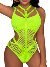 Load image into Gallery viewer, Kaei&amp;Shi Fishnet Bodysuit,Choker Strappy,Cutout Waist,Teddy Lingerie for Women
