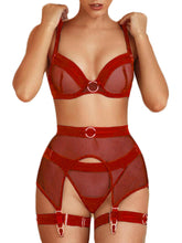 Load image into Gallery viewer, Kaei&amp;Shi Fishnet Mesh Sheer,Underwire,G-String,Thigh Straps,4 Piece Garter Lingerie
