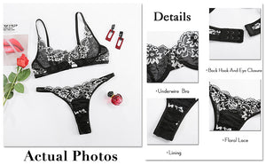 Kaei&Shi Sexy Bra and Panty Sets,Embroidered Two Piece Underwire Lingerie Set