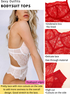 Kaei&Shi Floral Lace Bodysuit,Underwire,Cutout Waist,Snap Crotch,Teddy Lingerie for Women