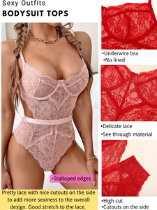 Kaei&Shi Floral Lace Bodysuit,Underwire,Cutout Waist,Snap Crotch,Teddy Lingerie for Women