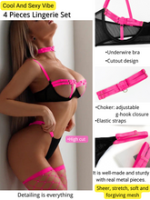 Load image into Gallery viewer, Kaei&amp;Shi Glow In The Dark, Black Light, Neon Leg Straps, 4PC Peekaboo Lingerie
