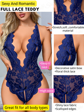 Load image into Gallery viewer, Kaei&amp;Shi Plunge Halter, Racerback Design, Glossy Lace, Rhinestone Bodysuit
