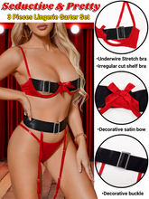 Load image into Gallery viewer, Kaei&amp;Shi Sexy Hollow Thong Open, Satin Bow, Wide Band, Metal Buckle, Garter Belt
