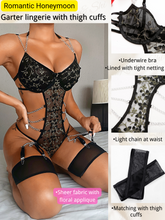 Load image into Gallery viewer, Kaei&amp;Shi Sheer Mesh Applique, Strappy Chains, 2PC Halter Bodysuit Lingerie
