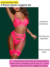 Load image into Gallery viewer, Kaei&amp;Shi Garter Lingerie For Women,Sexy Lace Lingerie,Sheer Matching 4 Piece Lingerie Set
