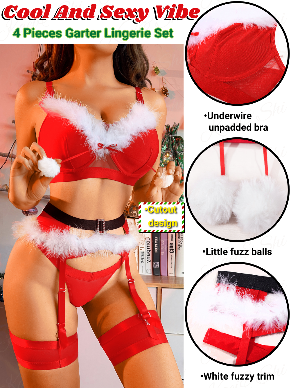 Kaei&Shi Garter Lingerie for Women, Sexy Christmas Outfits, Matching 4 Kaei&Shi Garter Lingerie for Women, Sexy Christmas Outfits, Matching 4