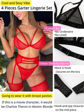 Load image into Gallery viewer, Kaei&amp;Shi 4 Piece,Strappy Triangle Bralette,Thong,Thigh Bands,Garter Lingerie Set
