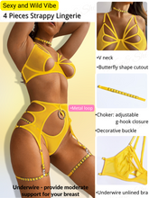 Load image into Gallery viewer, Kaei&amp;Shi Butterfly Cutout Lingerie, Choker, Underwire, Thong, Thigh Straps, 5Pcs
