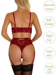 Kaei&Shi Sexy Lingerie for Women,High Waisted Lace Bra and Panty Sets