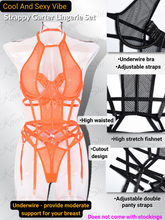Load image into Gallery viewer, Kaei&amp;Shi Sheer Fishnet, Strappy Cutout, Backless, Underwire, Garter Lingerie Set
