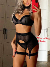 Load image into Gallery viewer, Kaei&amp;Shi Fishnet Mesh Sheer,Underwire,G-String,Thigh Straps,4 Piece Garter Lingerie
