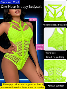 Kaei&Shi Fishnet Bodysuit,Choker Strappy,Cutout Waist,Teddy Lingerie for Women