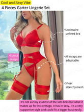 Load image into Gallery viewer, Kaei&amp;Shi Garter Lingerie For Women,Sexy Lace Lingerie,Sheer Matching 4 Piece Lingerie Set
