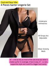 Load image into Gallery viewer, Kaei&amp;Shi Garter Lingerie For Women,Sexy Lace Lingerie,Sheer Matching 4 Piece Lingerie Set
