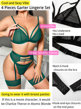 Load image into Gallery viewer, Kaei&amp;Shi 4 Piece,Strappy Triangle Bralette,Thong,Thigh Bands,Garter Lingerie Set
